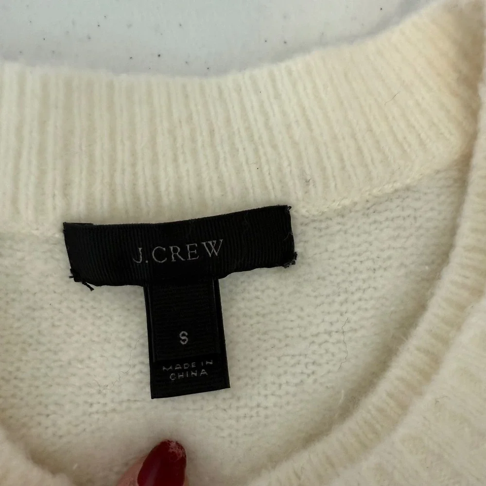J Crew Women's Ivory LOL Varsity‎ Patch Crew Neck Pullover Sweater Small Cute
